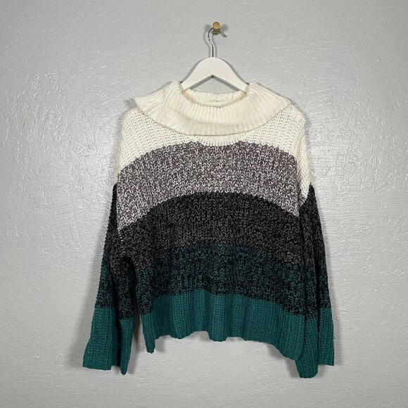 Lane Bryant Sweaters - Lane Bryant Women Plus Size 18/ 20 White Gray Green Stripe Sweater Turtleneck